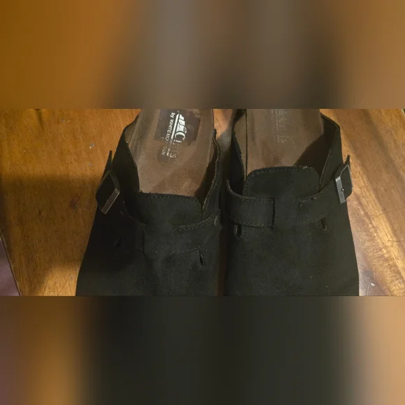 White Mountain Black Suede Slip-On Clogs with Buckle Accent - Picture 5 of 5